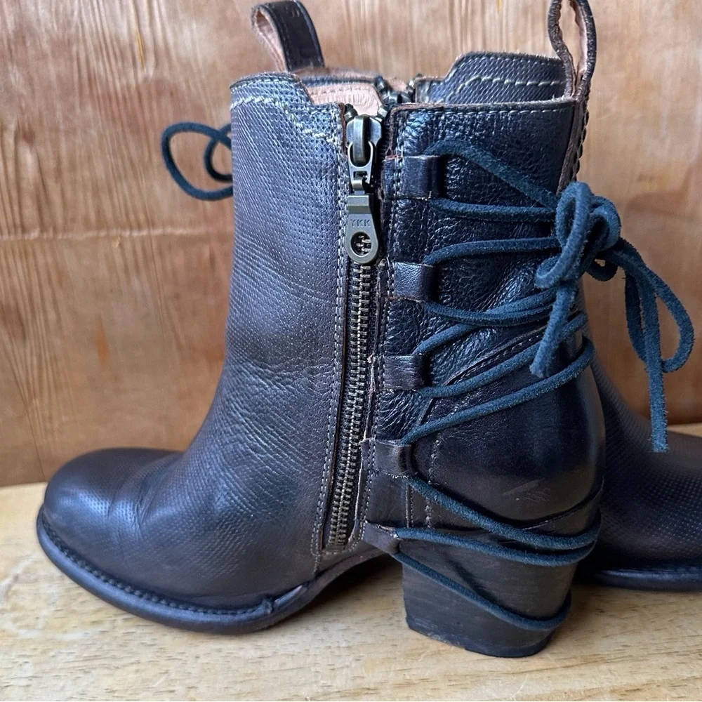 Bed Stu Blaire Heeled Black Ankle Boot Side Zip Lace Up Detail Cobbler Series